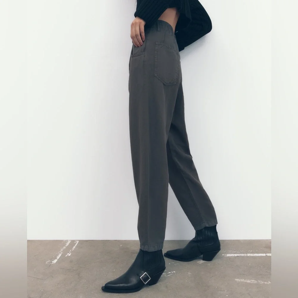 Zara Relaxed Fit Linen Blend Trousers